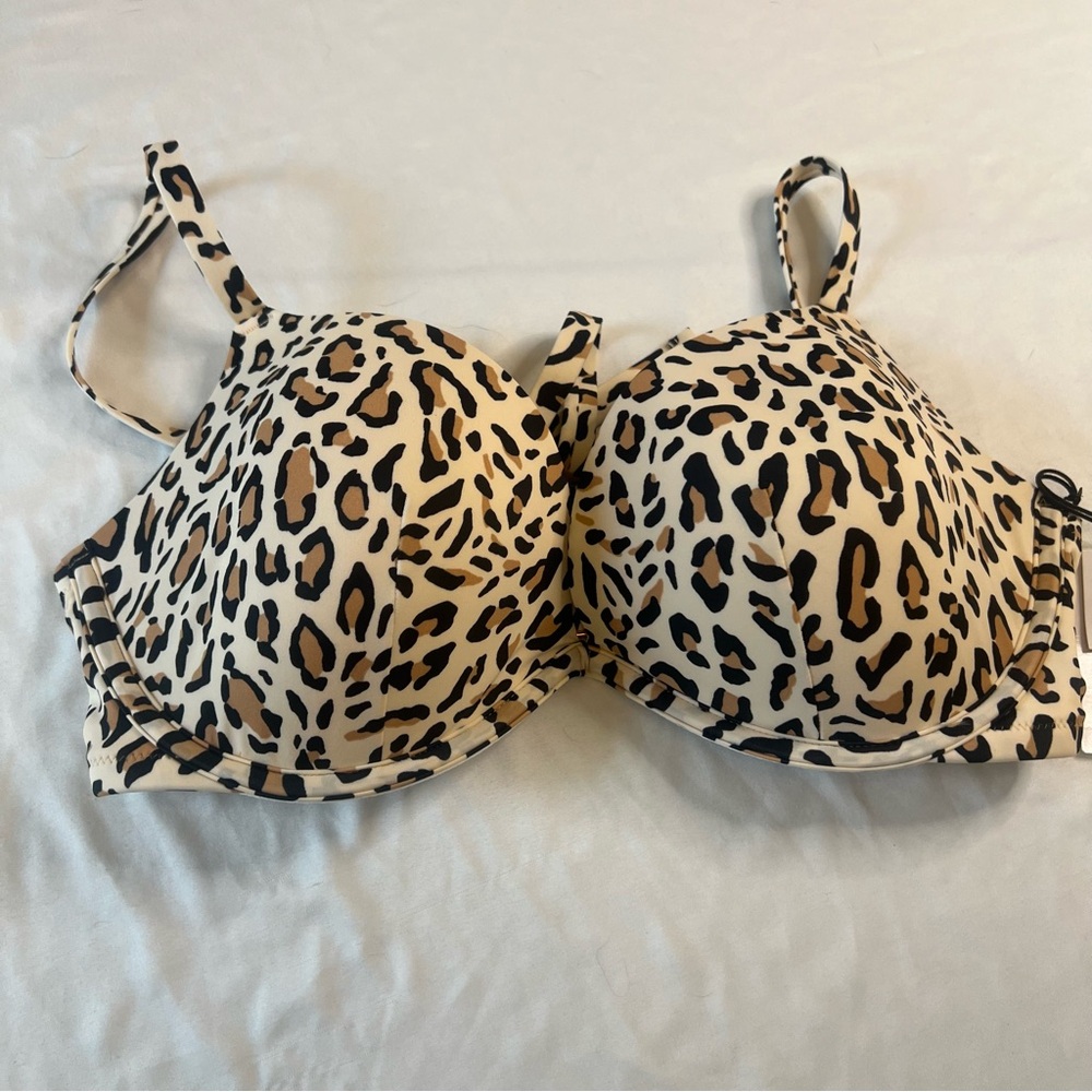 NWT Shade & Shore Leopard Print Bikini Swim Top 36DD Underwire Tie Back Target